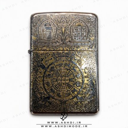 فندک بنزینی زیپو آرمور طرح ماندالا و نمادهای بودایی تبتی طلایی نقره‌ای High Copy | Zippo Armor Tibetan Buddhist Mandala Gold Silver Lighter